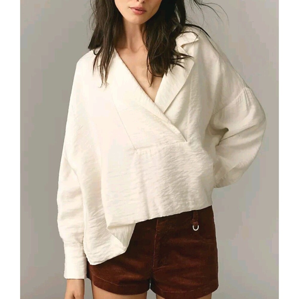 Anthropologie Size L The Dylan Long Sleeve Blouse Crinkle Satin Oversized Boho